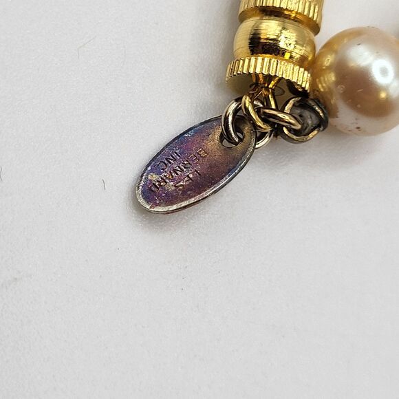 VTG Les Bernard Long Faux Pearl Knotted Necklace Cream Gold Statement 36" Long - Picture 3 of 4